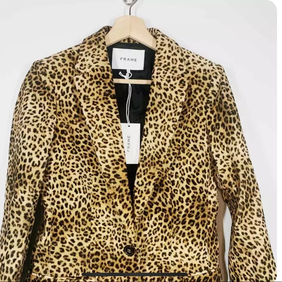 Frame tailored 70s leopard velvet blazer sz 6 single button nwt - Picture 2 of 6